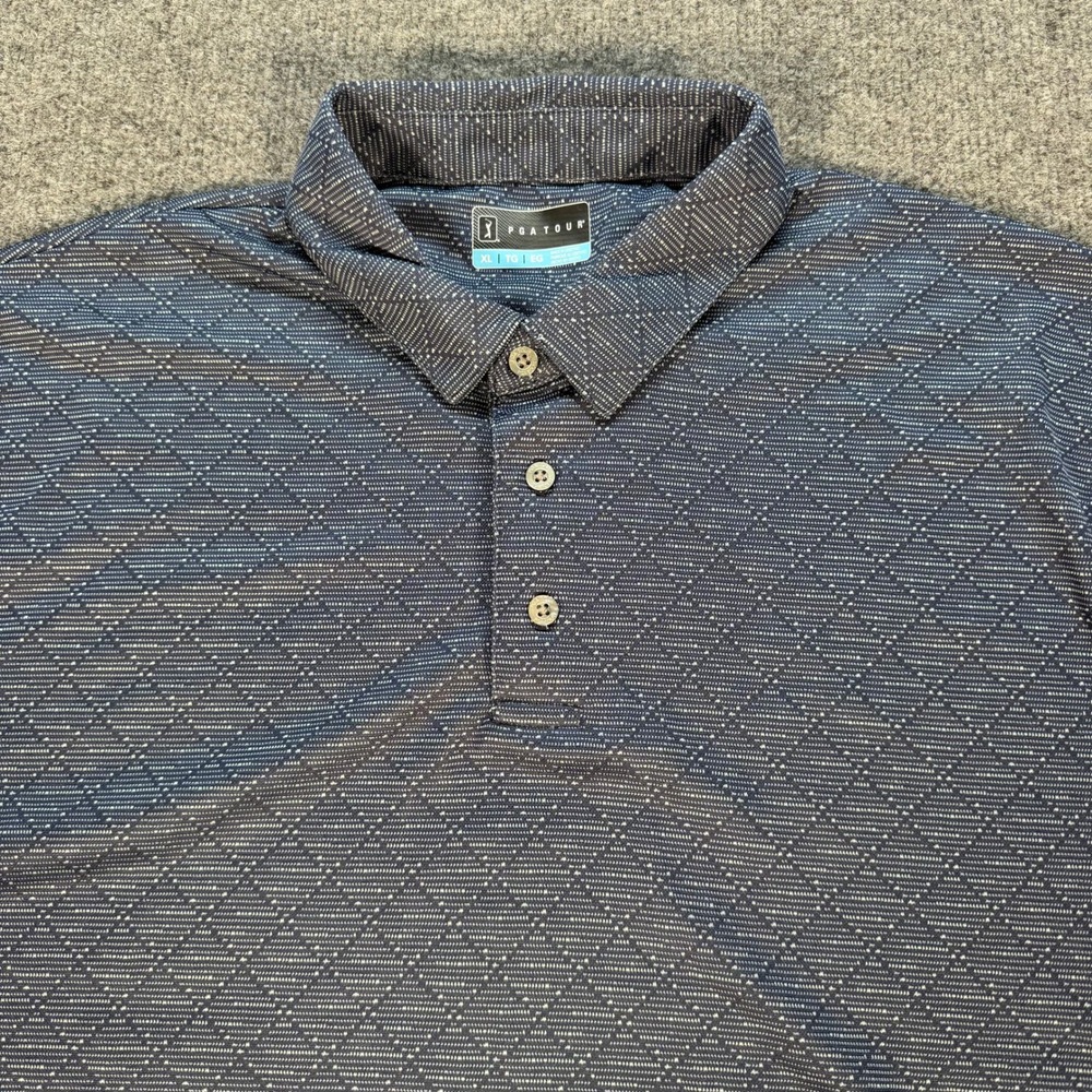 PGA Tour Mens XL Navy Blue Diamond Print Short Sleeve Golf Polo Shirt #4195